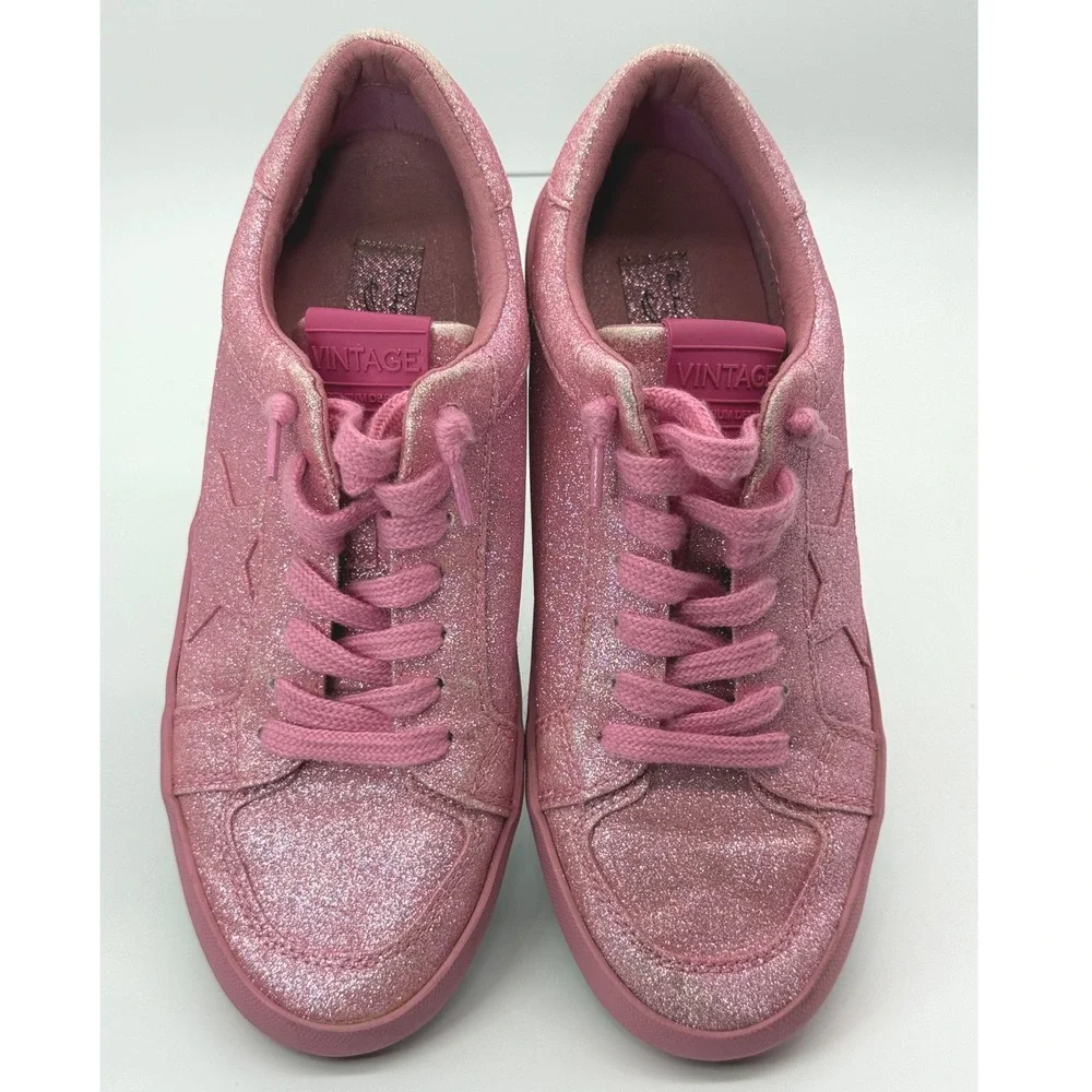Vintage Havana Sneakers Women 7.5 Pink Glitter Star Patch Low Top Sparkle